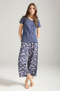 Pijama pantalón capri y camisa manga corta, Color Azul